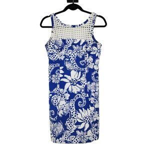 Lilly Pulitzer Blue White Cotton Marianne Floral Shift Cocktail Dress Size 2